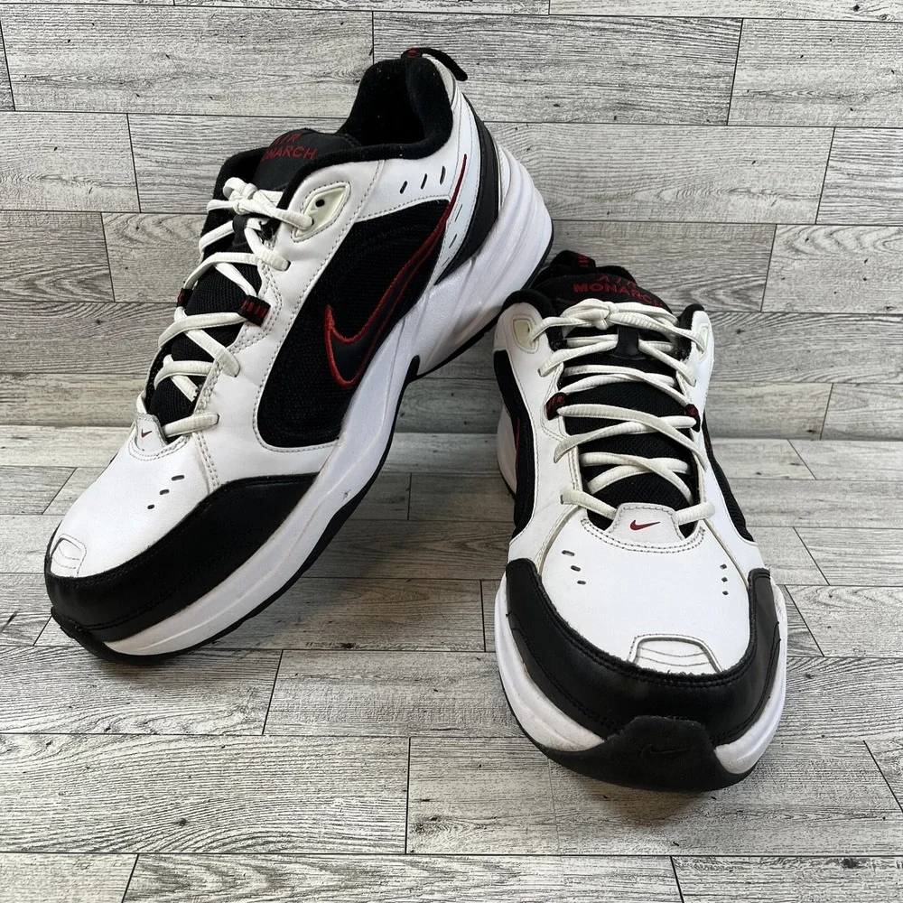 Nike Air Monarch IV White Black Red Athletic Shoes 416355-101 Men Size‎ 13